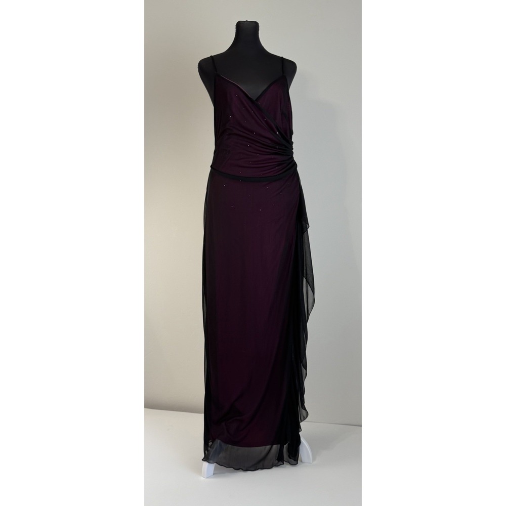 Vtg Rampage 90s Y2K XL Pink Black Mesh Rhinestone Maxi Dress Goth Prom